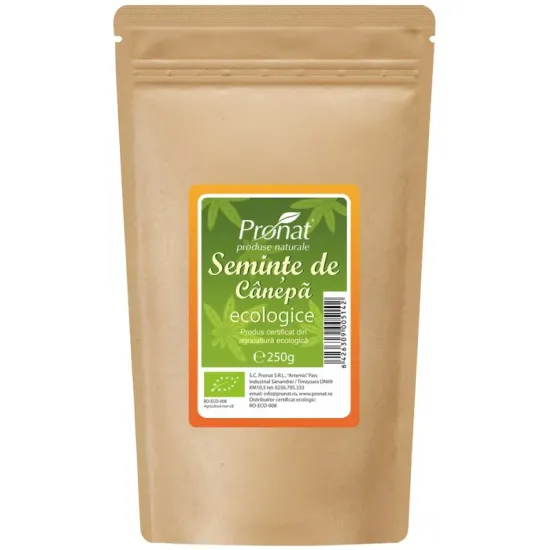 Seminte de canepa bio decorticate, 250g Pronat