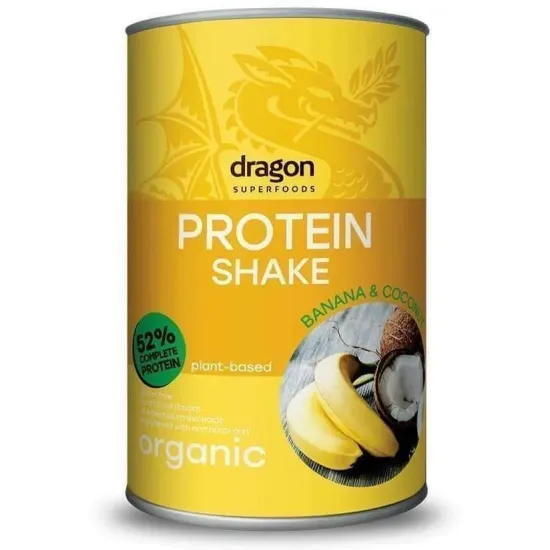 Shake proteic banane si cocos bio 450g Dragon Superfoods - 52% proteine