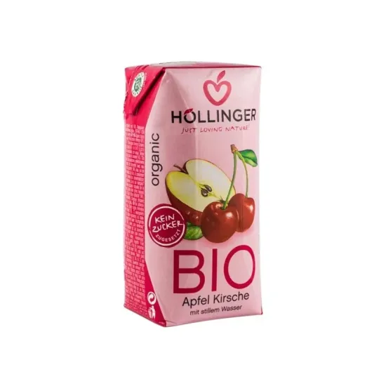 Suc bio de mere si visine, cu pai 200ml Hollinger