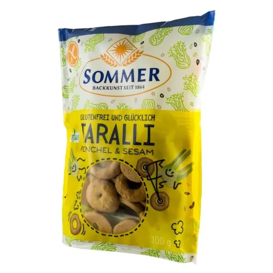 Taralli bio fara gluten cu fenicul si susan, 100g Sommer