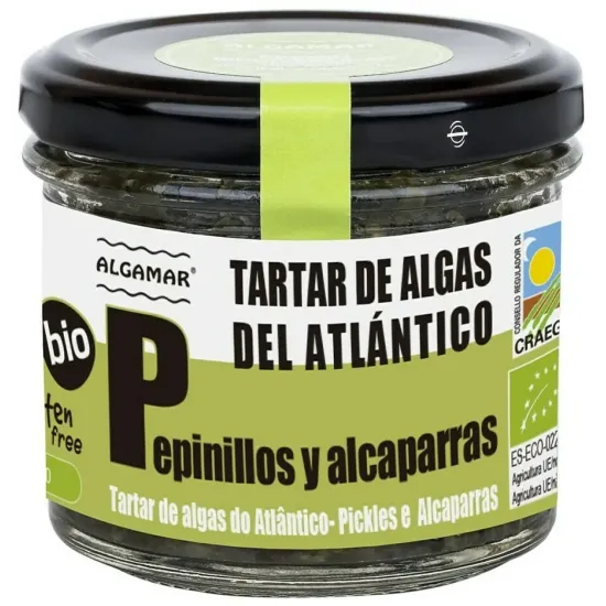 Tartar de alge marine cu castraveti murati si capere bio 100g Algamar