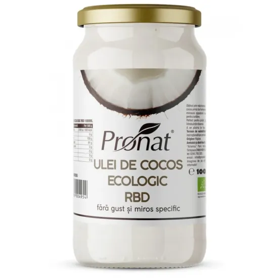 Ulei de cocos bio RBD, 1000ml Pronat