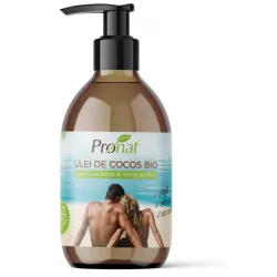Ulei de cocos bio extravirgin pentru uz cosmetic, 250ml Pronat Ulei de cocos bio extravirgin pentru uz cosmetic, 250ml Pronat