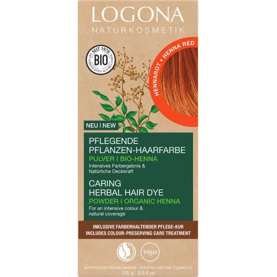 Vopsea de par bio pe baza de plante, 030, rosu henna 100g Logona