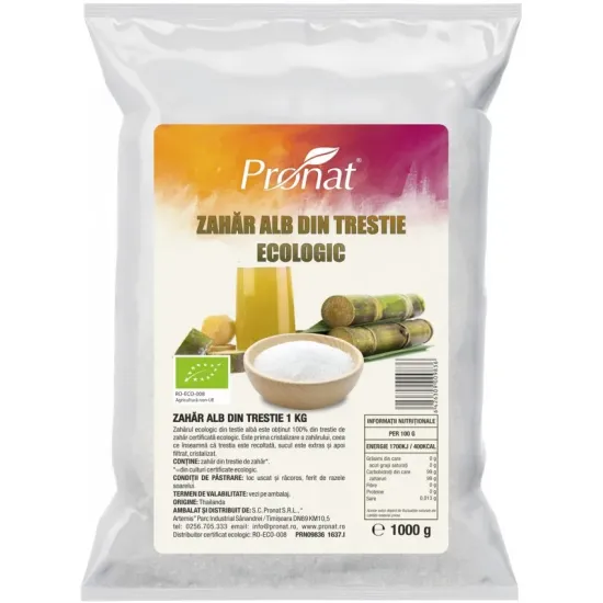 Zahar alb bio din trestie, 1kg Pronat