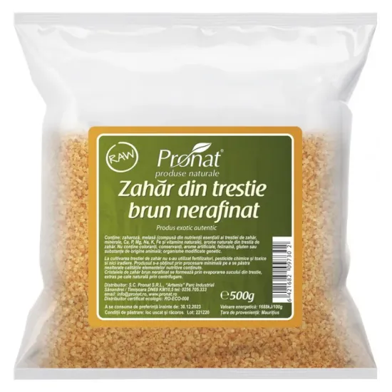 Zahar brun din trestie nerafinat, raw, 500g Pronat