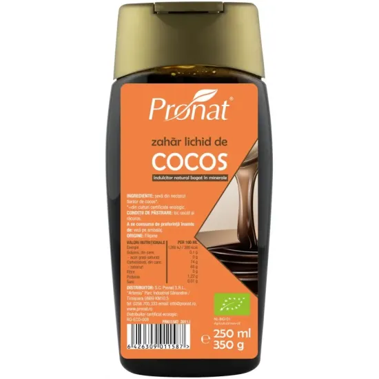 Zahar lichid de cocos, bio, 250ml / 350g Pronat