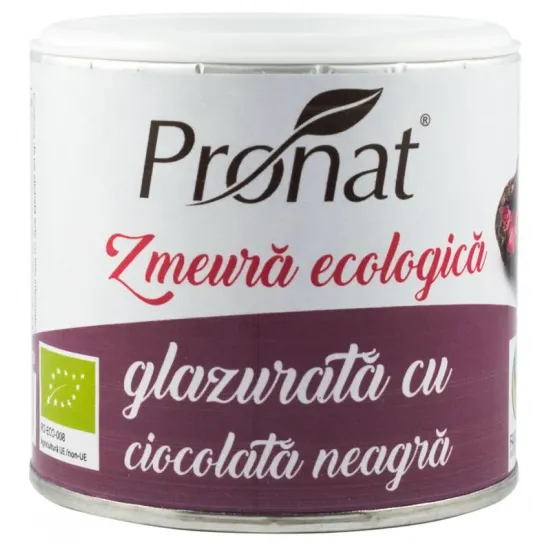 Zmeura glazurata cu ciocolata neagra bio, 100g Pronat