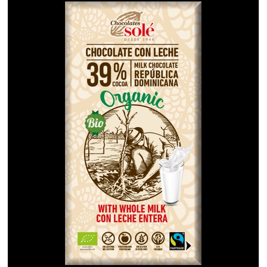 Ciocolata cu lapte bio si fairtrade, 100g Chocolates Sole