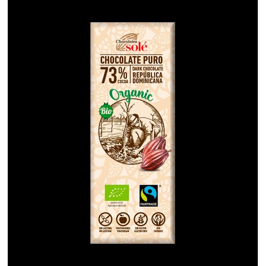 Mini tableta ciocolata neagra bio 73% cacao, 25g Chocolates Sole