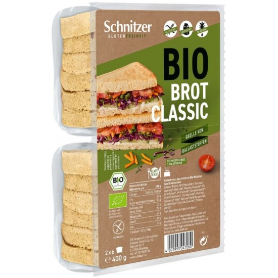 Paine bio alba de toast, fara gluten, 400g Schnitzer Glutenfree