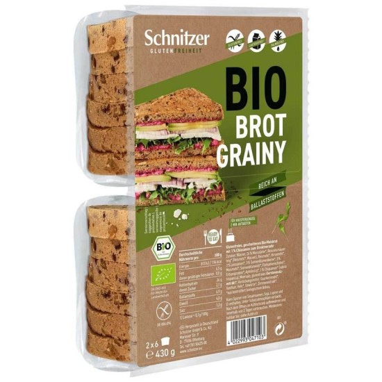 Paine toast bio fara gluten, cu seminte de chia, 430g Schnitzer Gluten Free